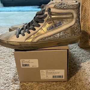 Golden Goose Size 39 Slide Glitter/Silver/Champagne/Leopard with Dustbag and Box